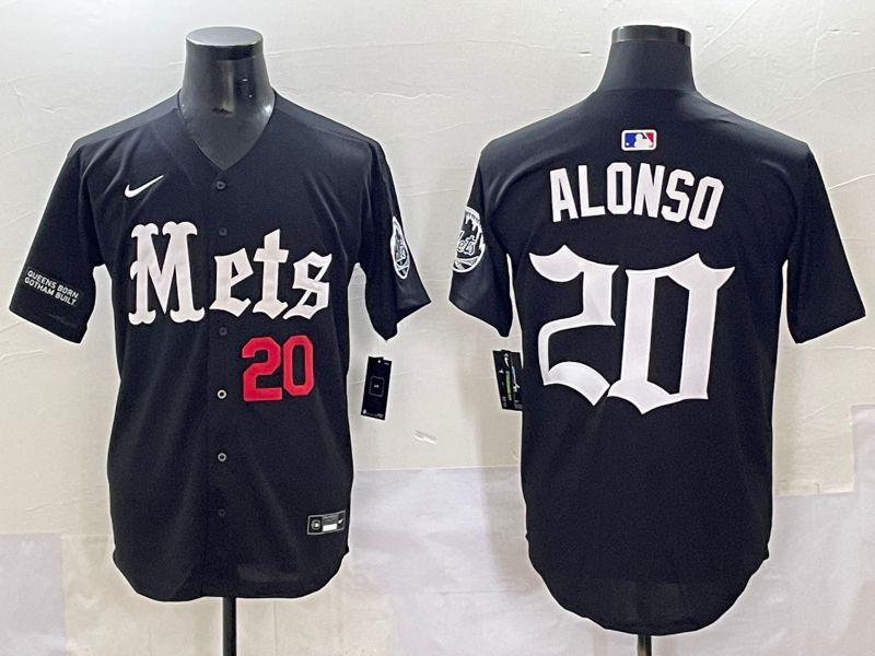 Men 2025 New York Mets #20 Alonso Black Five generations Joint Name Nike MLB Jersey style 7